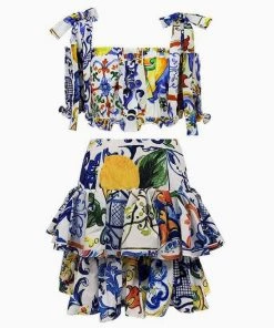 Trendy & Unique Boutique What's New Multicolored Floral Printed Crop Top And Tiered Ruffle Skirt Matching Set