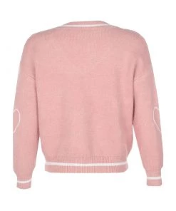 Trendy & Unique What's New Oversized Skull Print Contrast V Neck Long Sleeve Pullover Sweater - Pink