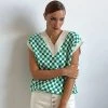Trendy & Unique What's New Oversized V Neck Cap Sleeve Plaid Pullover Sweater Vest - Green