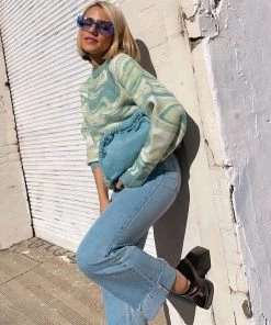 Trendy & Unique What's New Oversized Wave Print Ribbed Long Sleeve Pullover Sweater - Green 8 Trendy & Unique What's New Oversized Wave Print Ribbed Long Sleeve Pullover Sweater - Green