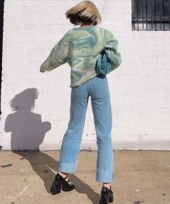 Trendy & Unique What's New Oversized Wave Print Ribbed Long Sleeve Pullover Sweater - Green 9 Trendy & Unique What's New Oversized Wave Print Ribbed Long Sleeve Pullover Sweater - Green