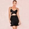 Trendy & Unique What's New Party Ready Cross Front Cut Out Ruffle Leather Mini Dress - Black