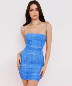 Trendy & Unique Party Ready Tie Dye Square Neck Ruched Bodycon Mini Dress - Blue