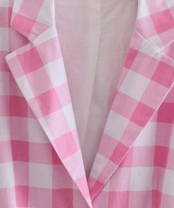 Trendy & Unique Sweet Plaid Print Long Sleeve Blazer And Pleated Mini Skirt Matching Set - Pink What's New