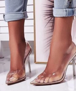 Trendy & Unique What's New Powerful Transparent Pointed Toe High Heel Suede Trim Pumps - Apricot
