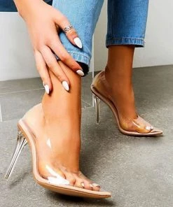 Trendy & Unique What's New Powerful Transparent Pointed Toe High Heel Suede Trim Pumps - Apricot
