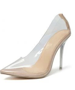 Trendy & Unique What's New Powerful Transparent Pointed Toe High Heel Suede Trim Pumps - Apricot