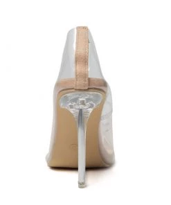 Trendy & Unique What's New Powerful Transparent Pointed Toe High Heel Suede Trim Pumps - Apricot