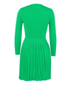 Trendy & Unique Preppy Rib Knit Collared Pleated Skirt Matching Set - Emerald Green