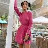 Trendy & Unique Preppy Rib Knit Collared Pleated Skirt Matching Set - Hot Pink