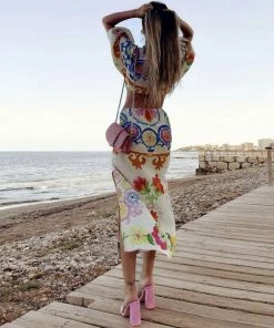 Trendy & Unique What's New Pretty Floral Printed Deep V High Slit Cut Out Midi Dress - White 9 Trendy & Unique What's New Pretty Floral Printed Deep V High Slit Cut Out Midi Dress - White