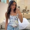Trendy & Unique Pretty Painting Printed Scoop Neck Lace Up Crop Top - Blue What's New 1 Trendy & Unique Pretty Painting Printed Scoop Neck Lace Up Crop Top - Blue What's New