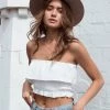 Trendy & Unique Pretty Ruffle Square Neck Tie Strap Crop Smocked Top - White