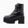 Trendy & Unique Punk Chain-Link Strap Lace Up Chunky Heel Platform Boots - Black