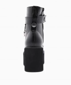 Trendy & Unique Punk Chain-Link Strap Lace Up Chunky Heel Platform Boots - Black