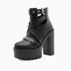 Trendy & Unique Punk Cutout Chain Trim Chunky Heel Platform Boots - Black What's New