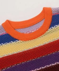 Trendy & Unique Boutique What's New Rainbow Stripe Short Sleeve Crop Knit Top