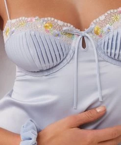 Trendy & Unique Refresh Floral Lace Frilled Bustier Satin Slip Mini Dress - Baby Blue 11 Trendy & Unique Refresh Floral Lace Frilled Bustier Satin Slip Mini Dress - Baby Blue