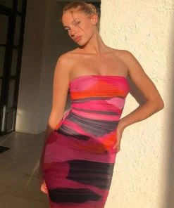 Trendy & Unique What's New Refresh Tie Dye Ruched Bodycon Mesh Cocktail Midi Dress - Rose 7 Trendy & Unique What's New Refresh Tie Dye Ruched Bodycon Mesh Cocktail Midi Dress - Rose