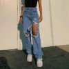 Trendy & Unique What's New Retro '90s Distressed Cutout High Waist Wide Leg Jeans - Blue