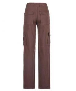 Trendy & Unique Retro '90s Flap Pocket Mid Waist Straight Leg Jeans - Coffee