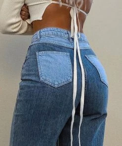 Trendy & Unique Retro '90s Patchwork Panel High Waist Straight Leg Jeans - Blue What's New