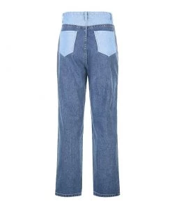 Trendy & Unique Retro '90s Patchwork Panel High Waist Straight Leg Jeans - Blue What's New
