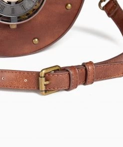 Trendy & Unique Time Fly Back Zip Top Clock Trim Round Crossbody Bag - Brown What's New
