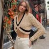 Trendy & Unique What's New Retro Contrast Collared Deep V Cable Knit Crop Sweater - Beige 1 Trendy & Unique What's New Retro Contrast Collared Deep V Cable Knit Crop Sweater - Beige