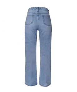 Trendy & Unique Retro Cut Out High Waist Frayed Straight Leg Jeans - Light Blue