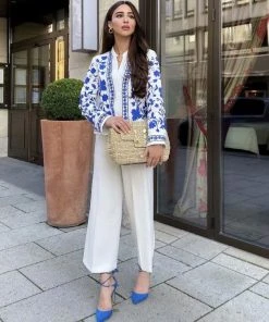 Trendy & Unique What's New Etro Floral Embroidered Long Sleeve Cotton-Blend Blouse - White