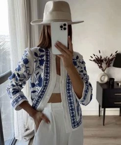 Trendy & Unique What's New Etro Floral Embroidered Long Sleeve Cotton-Blend Blouse - White