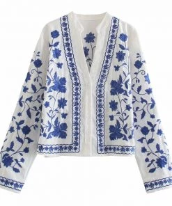 Trendy & Unique What's New Etro Floral Embroidered Long Sleeve Cotton-Blend Blouse - White