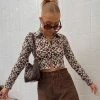 Trendy & Unique Retro Floral Printed Long Sleeve Button Down Crop Shirt - Coffee What's New