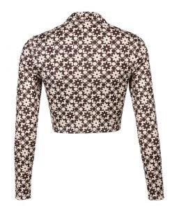 Trendy & Unique Retro Floral Printed Long Sleeve Button Down Crop Shirt - Coffee What's New