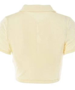 Trendy & Unique Retro Style Collared Short Sleeve Button Up Crop Top - Beige What's New