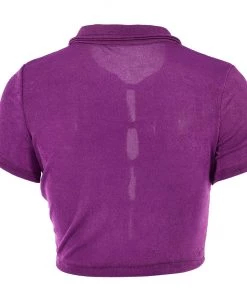 Trendy & Unique Retro Style Collared Short Sleeve Button Up Crop Top - Purple What's New