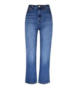 Trendy & Unique Retro Style High Waist Faded Straight Flare Leg Jeans - Black
