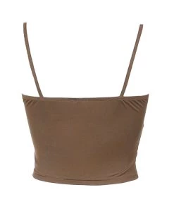 Trendy & Unique Retro Style Lace V Neck Frill Trim Crop Tank Top - Chocolate What's New