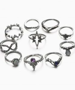 Trendy & Unique The Boho Weekend Multi Mix Rhinestone Embellished Ring Set - Silver What's New