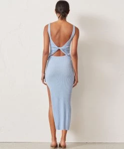 Trendy & Unique What's New Reversible Ribbed Sleeveless Cut Out High Slit Midi Dress - Blue