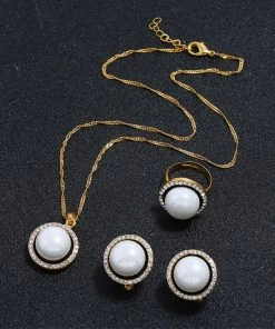 Trendy & Unique What's New Celebrity Rhinestone Perlized Beaded Trimmed Jewelry Set - White