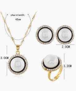 Trendy & Unique What's New Celebrity Rhinestone Perlized Beaded Trimmed Jewelry Set - White