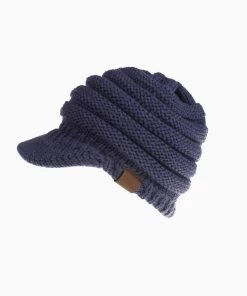 Trendy & Unique Cozy Me Up Ribbed Knit Ponytail Winter Newsboy Hat