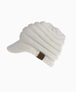 Trendy & Unique Cozy Me Up Ribbed Knit Ponytail Winter Newsboy Hat