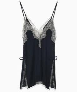 Trendy & Unique What's New High Slit Spaghetti Strap V Neck Lace Trim Satin Slip Chemise - Black 9 Trendy & Unique What's New High Slit Spaghetti Strap V Neck Lace Trim Satin Slip Chemise - Black