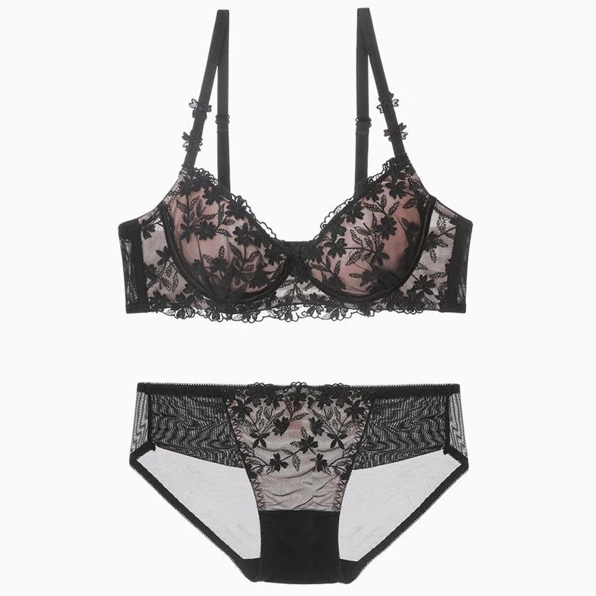 Trendy & Unique Romantic Intricate Floral Embroidered Underwired Lace Bra Set - Black Clothing 4 Trendy & Unique Romantic Intricate Floral Embroidered Underwired Lace Bra Set - Black Clothing