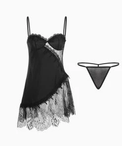 Trendy & Unique What's New Fall In Love Spaghetti Strap Lace Panel Satin Slip Chemise - Black 7 Trendy & Unique What's New Fall In Love Spaghetti Strap Lace Panel Satin Slip Chemise - Black