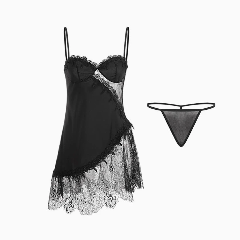 Trendy & Unique What's New Fall In Love Spaghetti Strap Lace Panel Satin Slip Chemise - Black 5 Trendy & Unique What's New Fall In Love Spaghetti Strap Lace Panel Satin Slip Chemise - Black