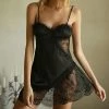 Trendy & Unique What's New Fall In Love Spaghetti Strap Lace Panel Satin Slip Chemise - Black 2 Trendy & Unique What's New Fall In Love Spaghetti Strap Lace Panel Satin Slip Chemise - Black